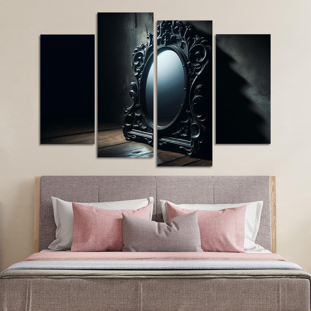 Haunting Reflections The Mirror of Secrets 4 Piece HD Canvas Wall Art-Original Frame