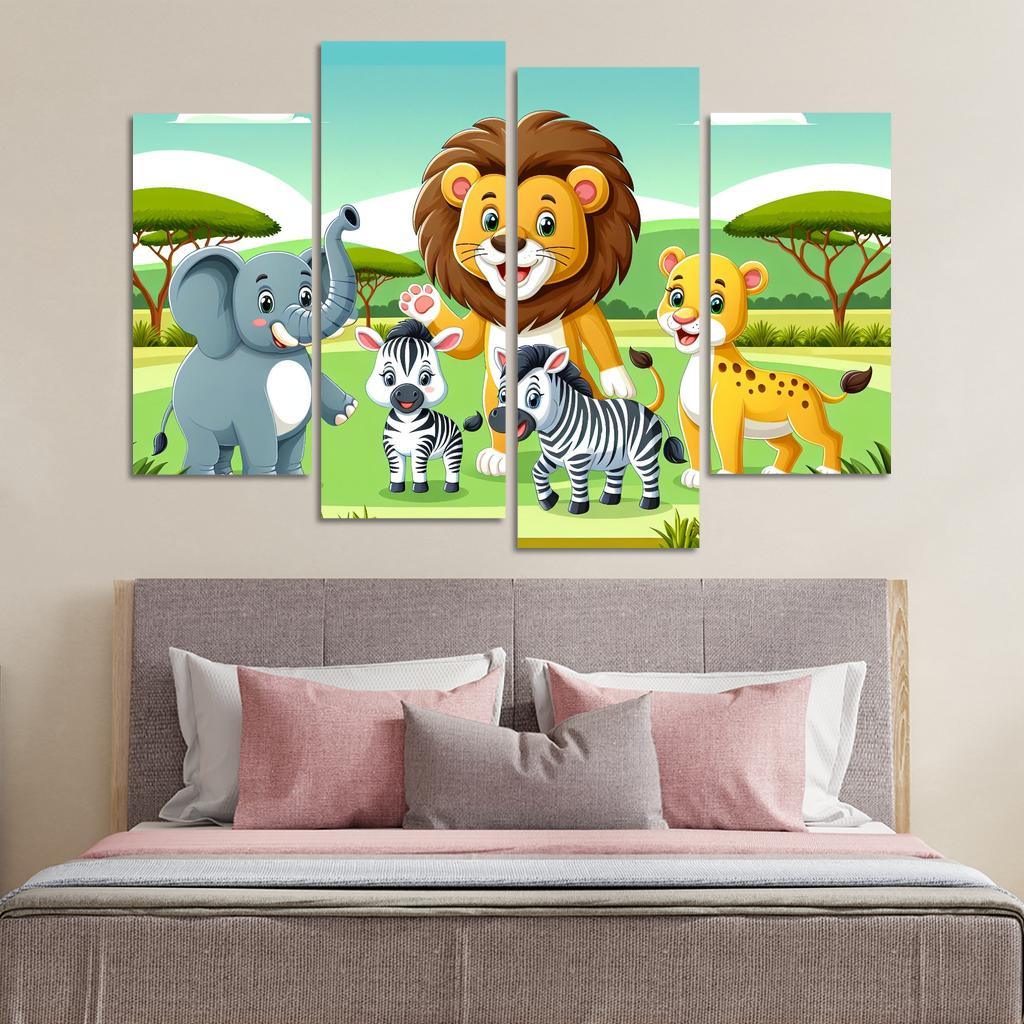 Adventure with Adventurous Animals 4 Piece HD Canvas Wall Art-Original Frame