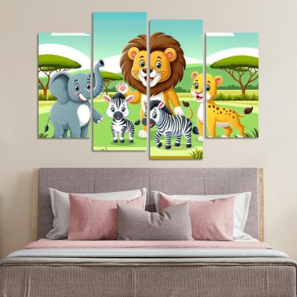 Adventure with Adventurous Animals 4 Piece HD Canvas Wall Art-Original Frame