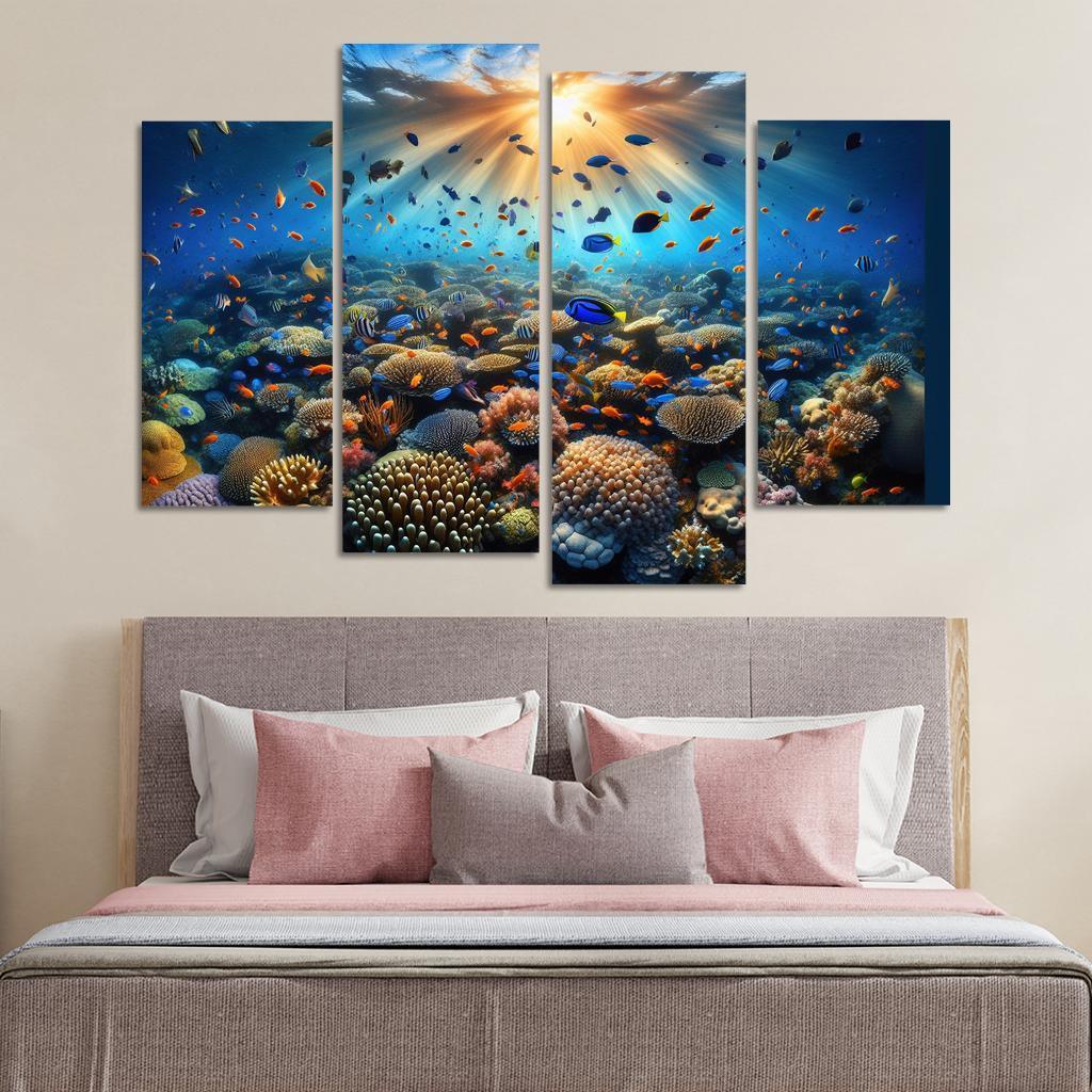 Sunset Reef Snorkel Under Vibrant Colors Custom Paintings Frame