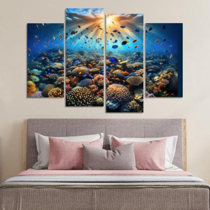 Sunset Reef Snorkel Under Vibrant Colors Custom Paintings Frame