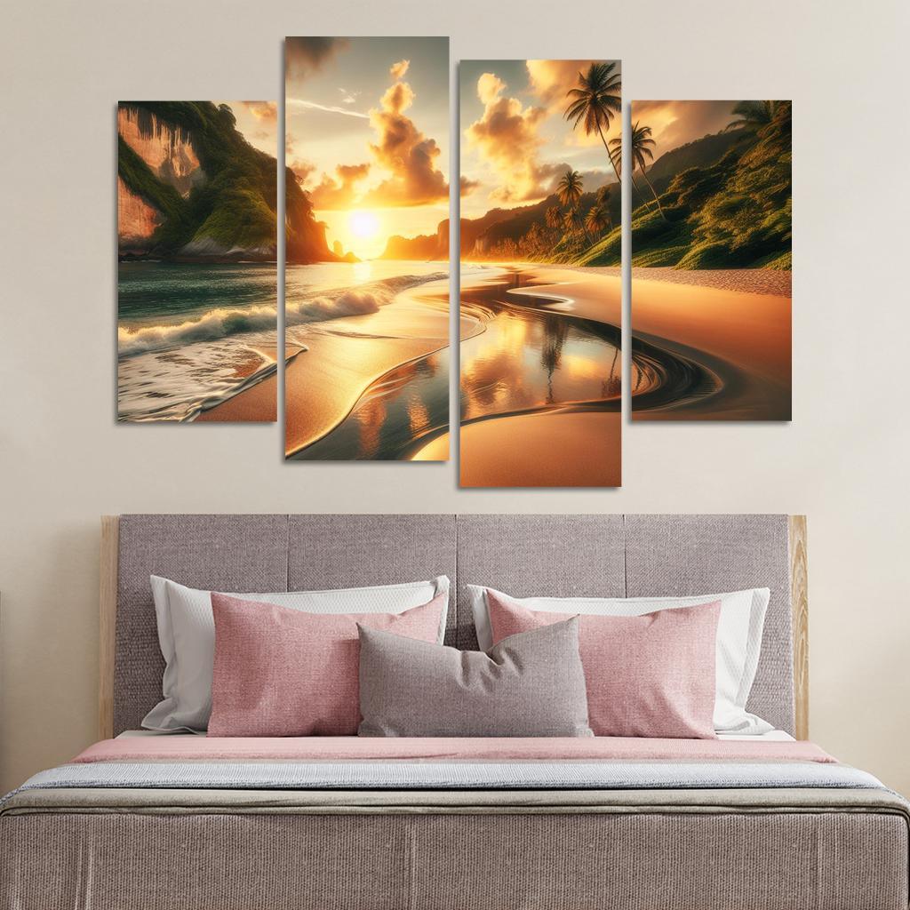 Crescent Moon Beach A Hidden Paradise Modern Paintings Frame
