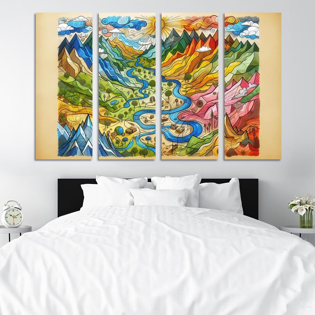 Emotional Cartography of the Heart 4 Piece HD Modern Canvas Panels-Original Frame