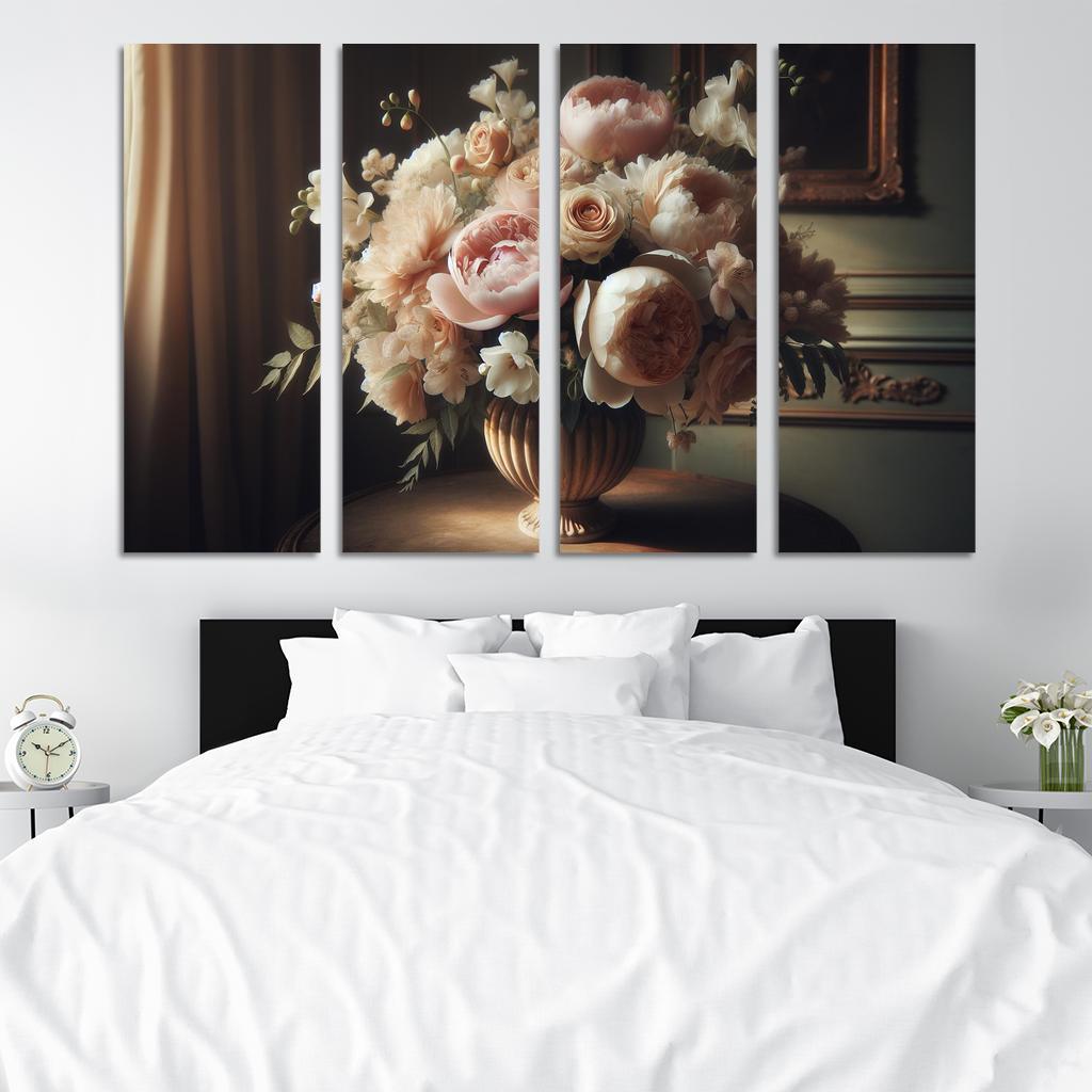 Victorian Romance A Nostalgic Floral Display 4 Piece HD Modern Canvas Panels-Original Frame