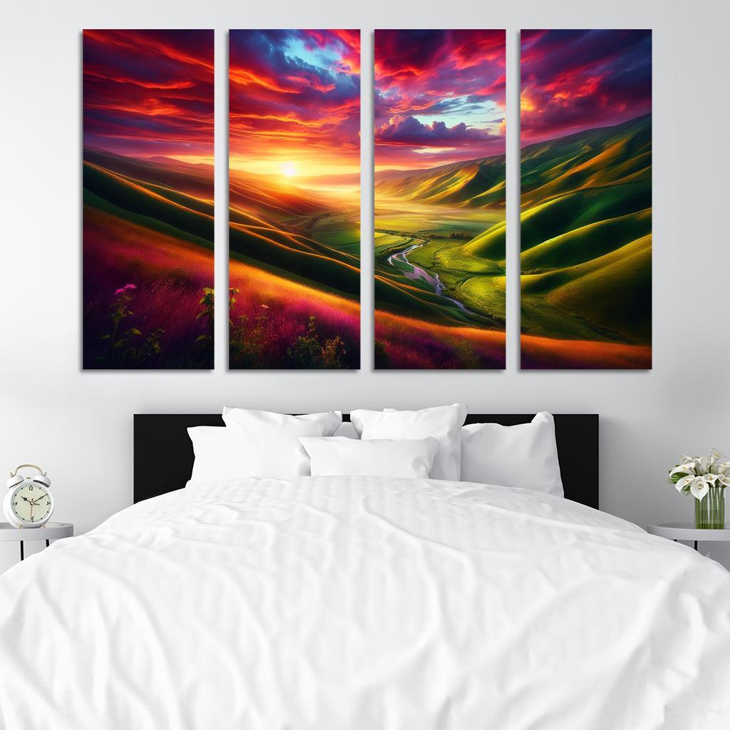 The Golden Horizon Of Dusk Valley Custom Paintings Frame