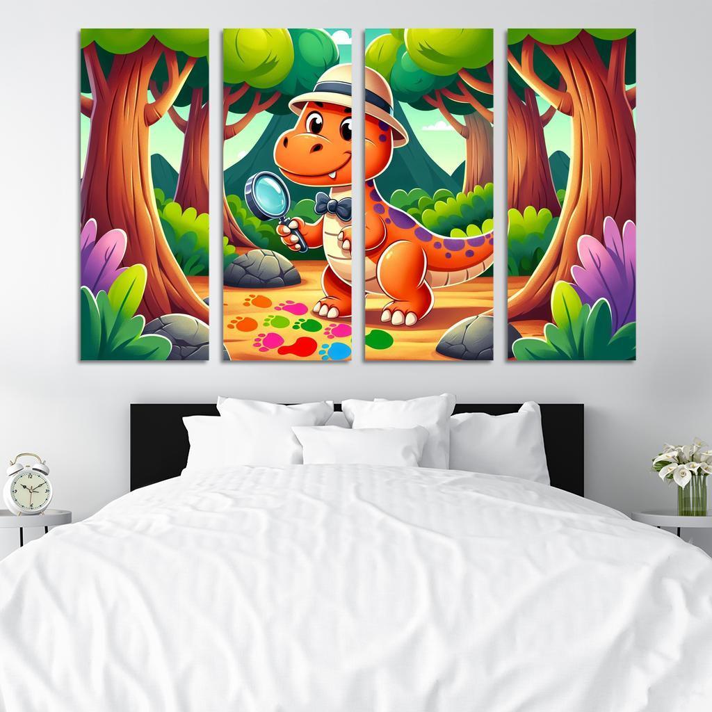 Dino Detective 4 Piece HD Modern Canvas Panels-Original Frame