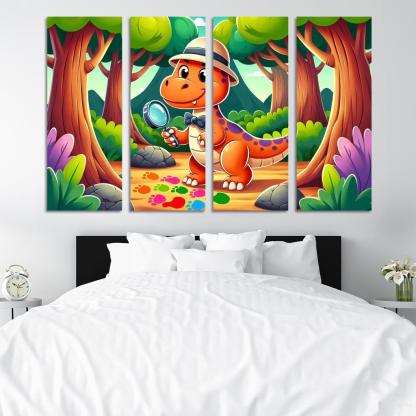 Dino Detective 4 Piece HD Modern Canvas Panels-Original Frame