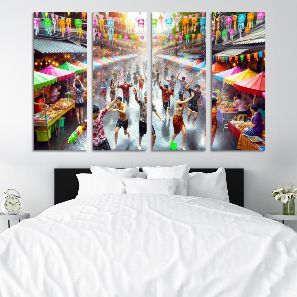 Songkran Water Festival Canvas Paintings Frame