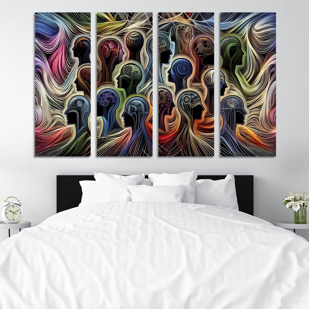 Threads of Resilience Art on Mental Health Awareness 4 Piece HD Modern Canvas Panels-Original Frame
