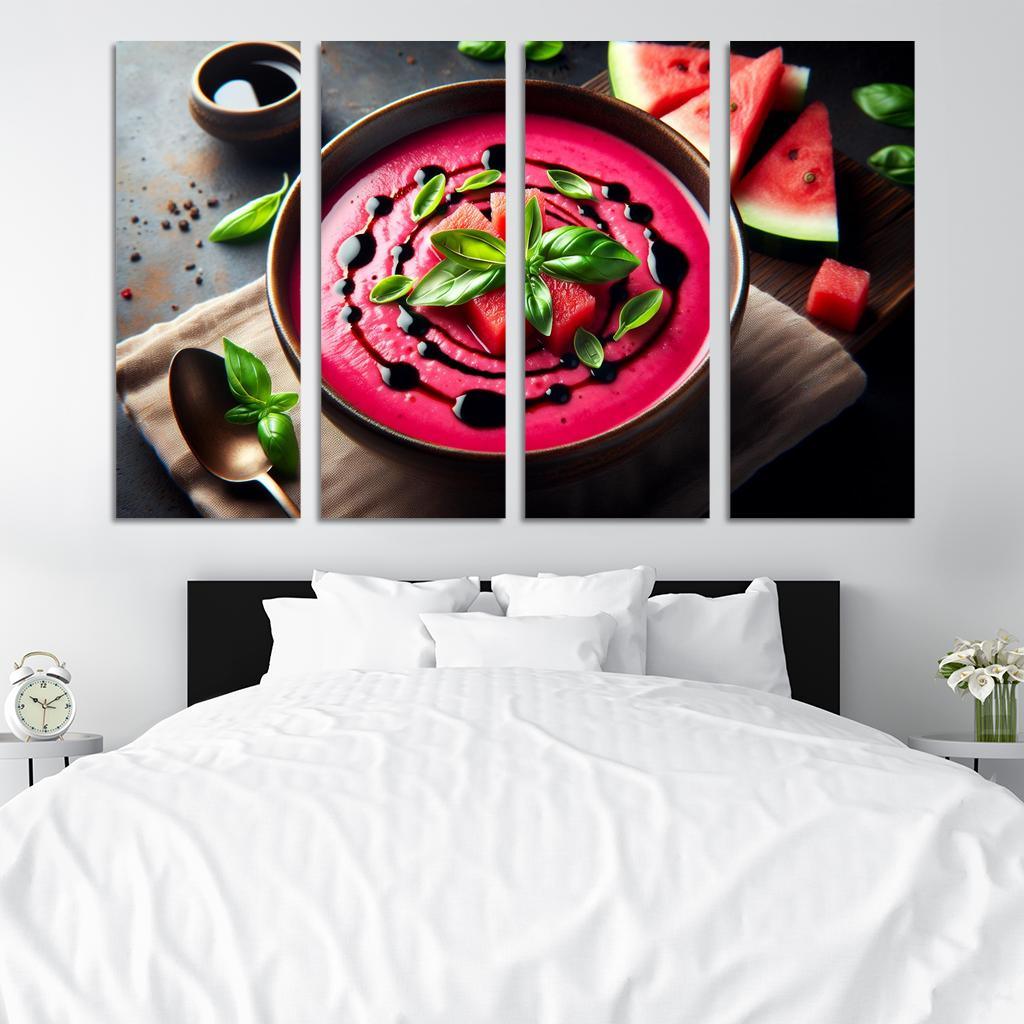 Chilled Watermelon Basil Soup 4 Piece HD Modern Canvas Panels-Original Frame