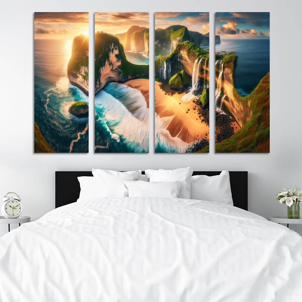 Cascading Waterfalls Beach Natural Wonder Oil Paintings Frame