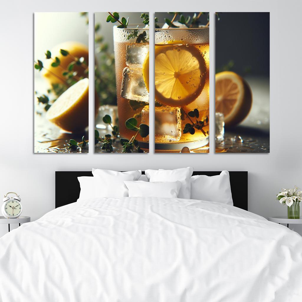 Lemon Thyme Infused Iced Tea 4 Piece HD Modern Canvas Panels-Original Frame