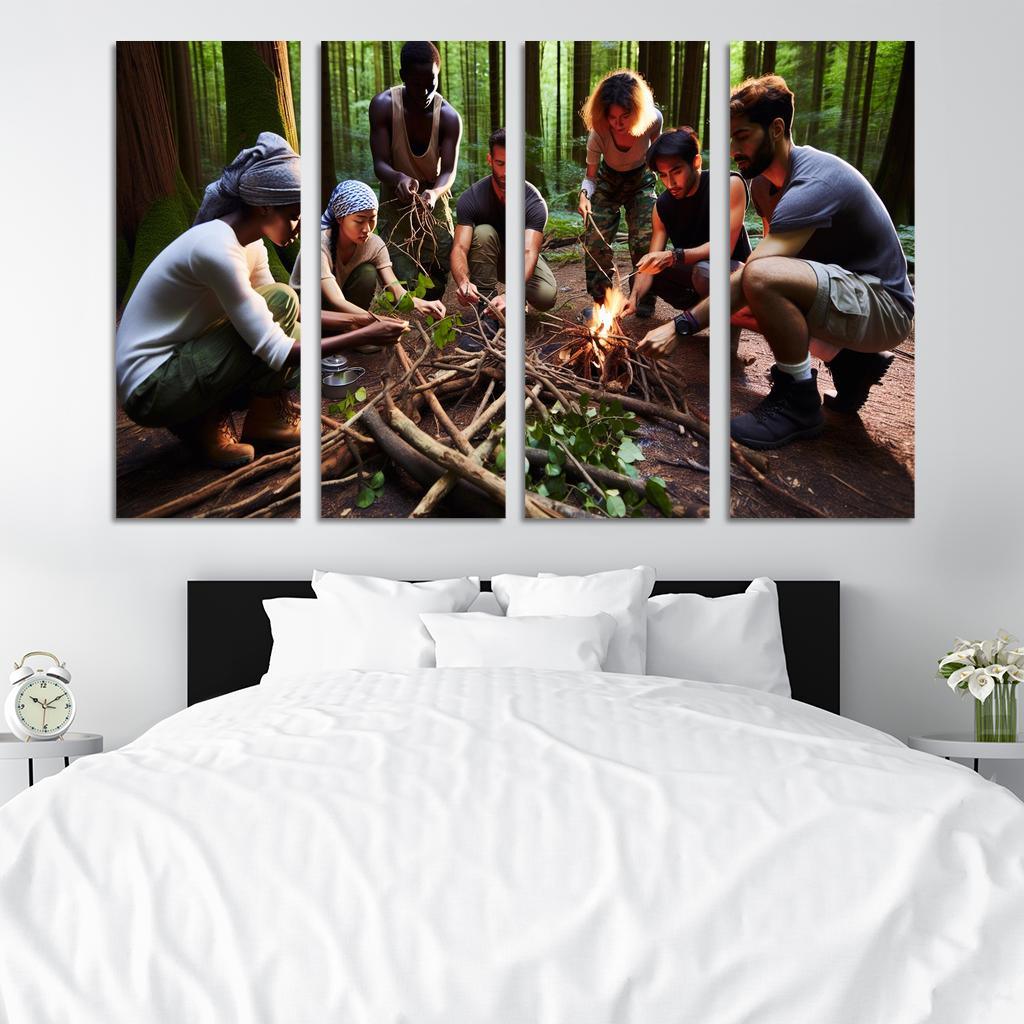Wilderness Survival Learn the Art of Survival Skills 4 Piece HD Modern Canvas Panels-Original Frame