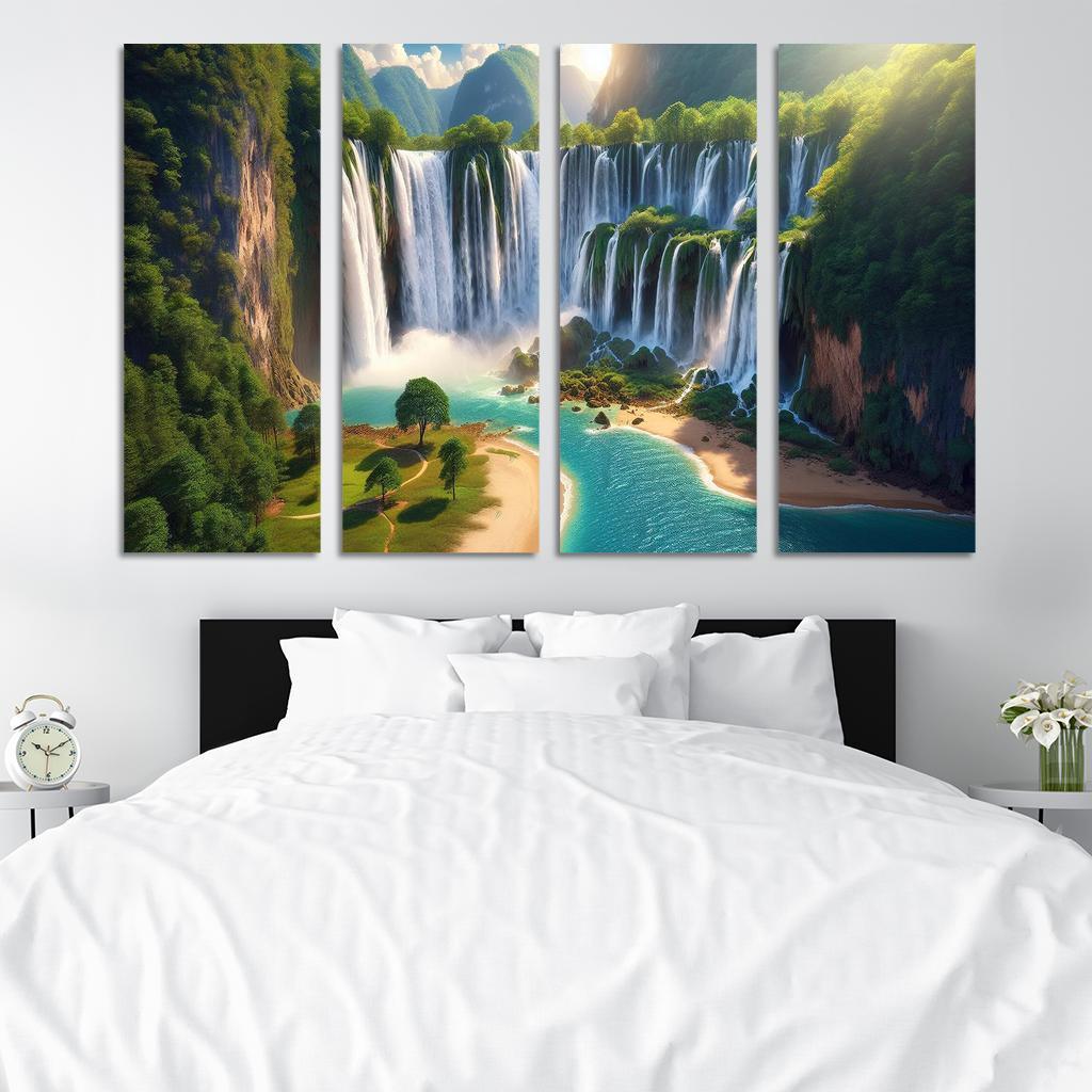 Hidden Falls Beach Waterfall Oasis Abstract Paintings Frame
