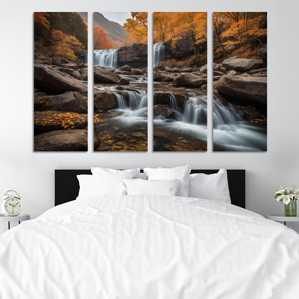 The Golden Cascade Of Autumn Waterfall Multi-panel Paintings