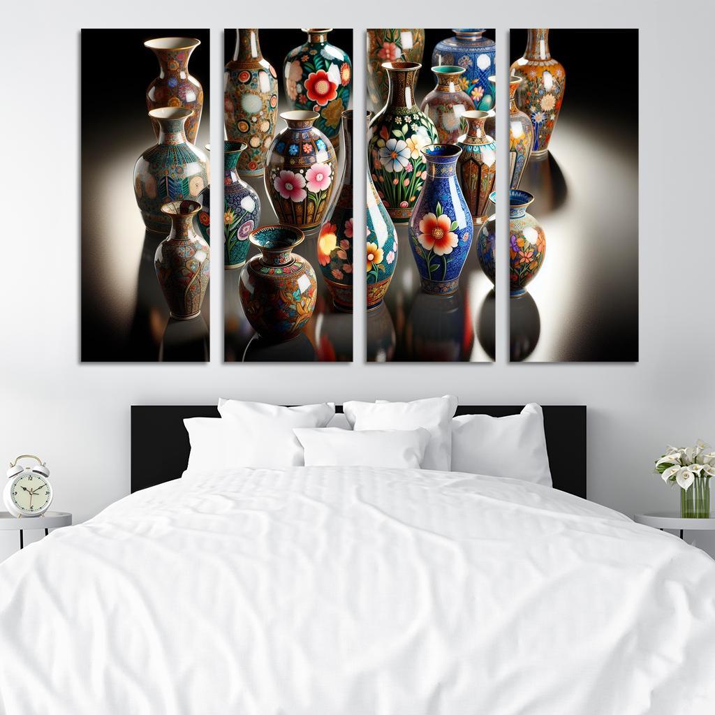 Ceramic Hand-Painted Vases 4 Piece HD Modern Canvas Panels-Original Frame