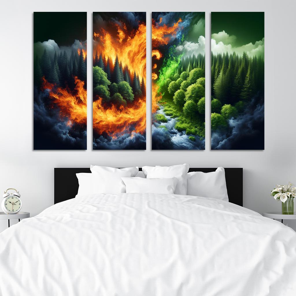 Flames of Awareness The Reality of Wildfires 4 Piece HD Modern Canvas Panels-Original Frame