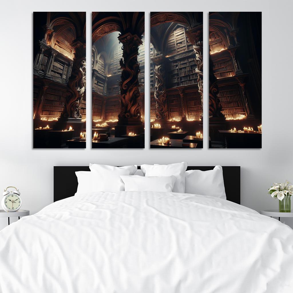 Phantom Library Enchanted Shelves of Darkness 4 Piece HD Modern Canvas Panels-Original Frame