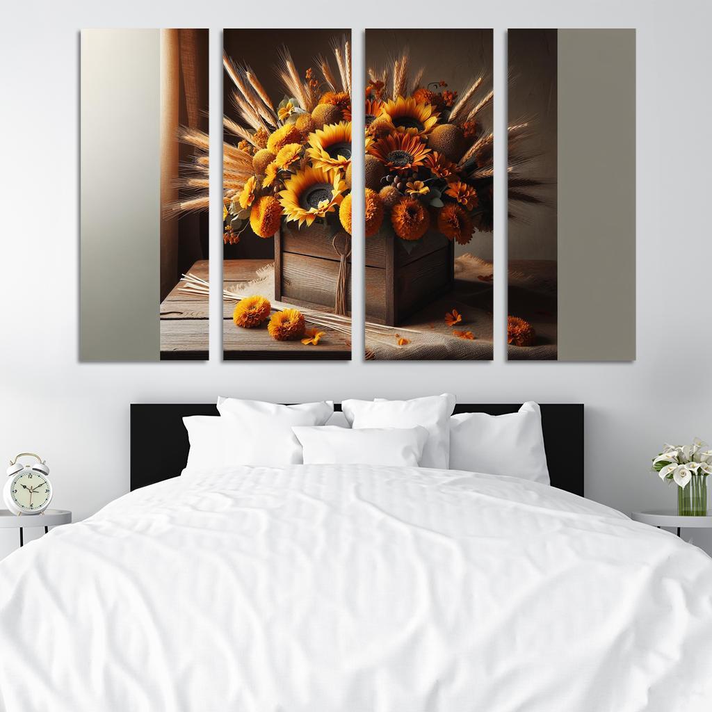 Rustic Charm A Harvest-Themed Centerpiece 4 Piece HD Modern Canvas Panels-Original Frame