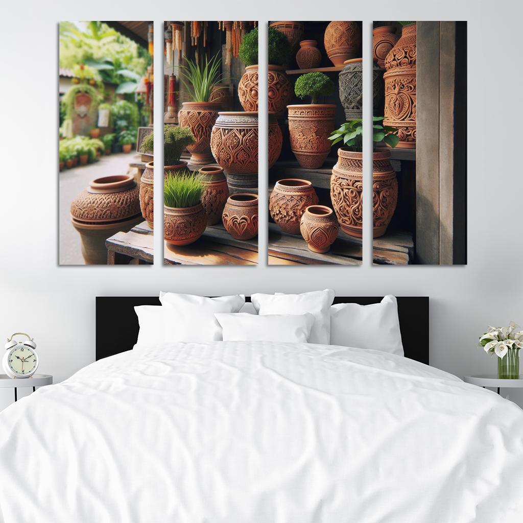 Handcrafted Terracotta Planters 4 Piece HD Modern Canvas Panels-Original Frame