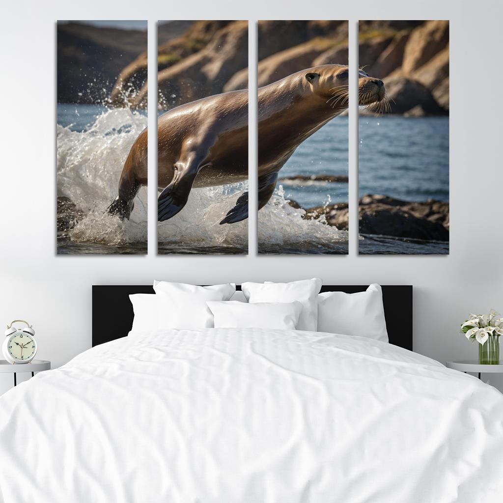 The Playful Sea Lion At A Coastal Colony Framed Paintings