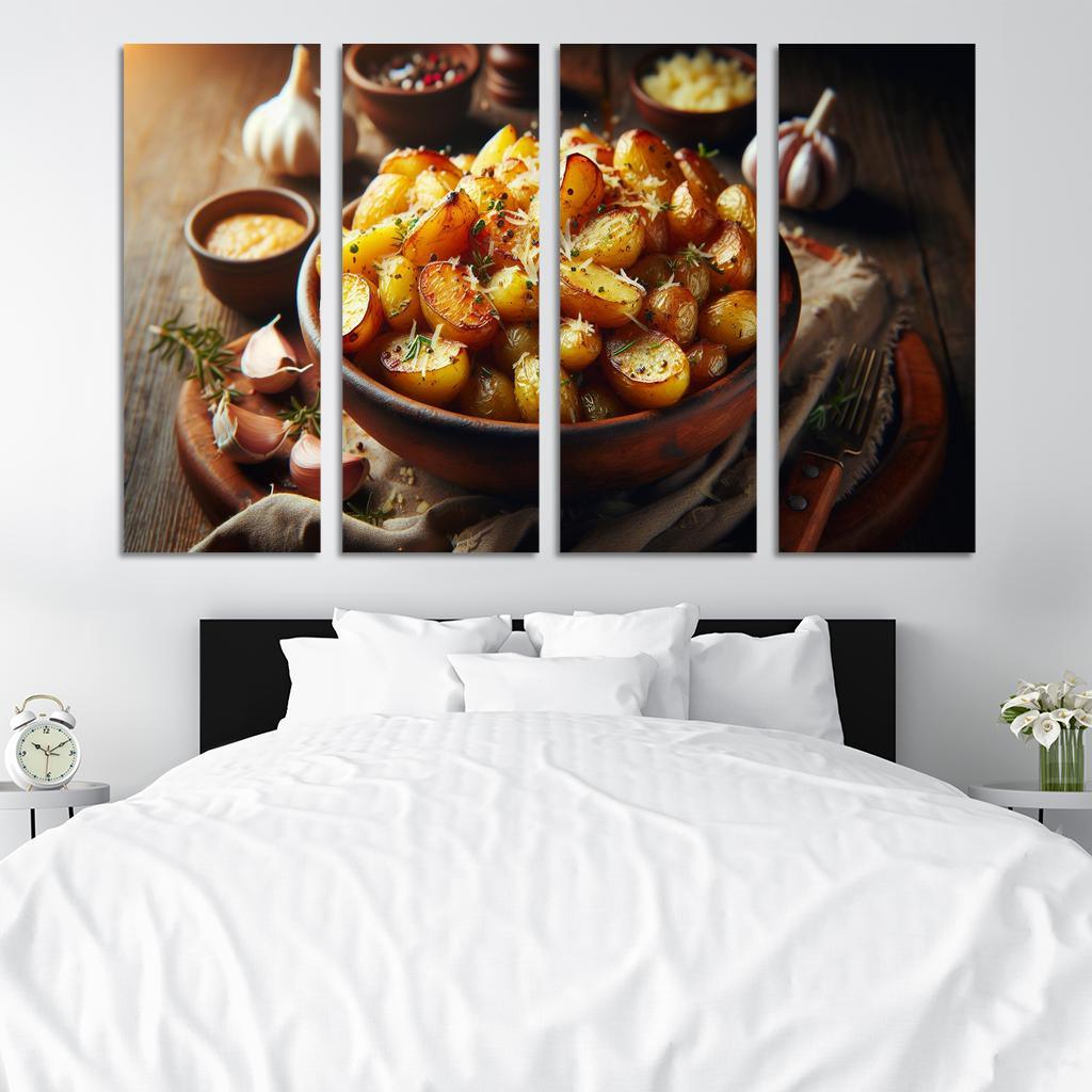 Herbed Garlic Parmesan Roasted Potatoes 4 Piece HD Modern Canvas Panels-Original Frame