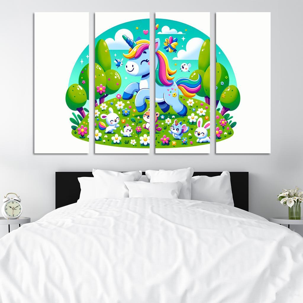 Rainbow Unicorn Friends 4 Piece HD Modern Canvas Panels-Original Frame