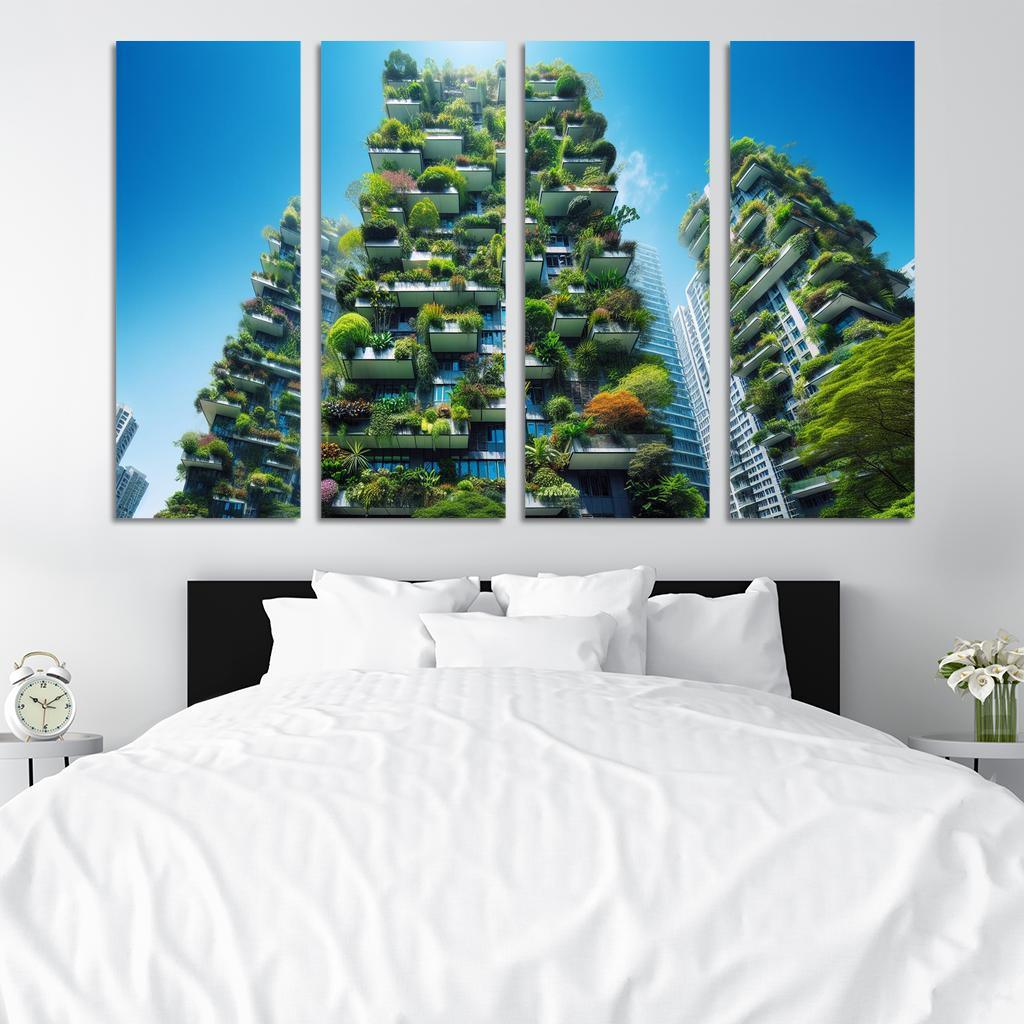 Vertical Forest Towers 4 Piece HD Modern Canvas Panels-Original Frame