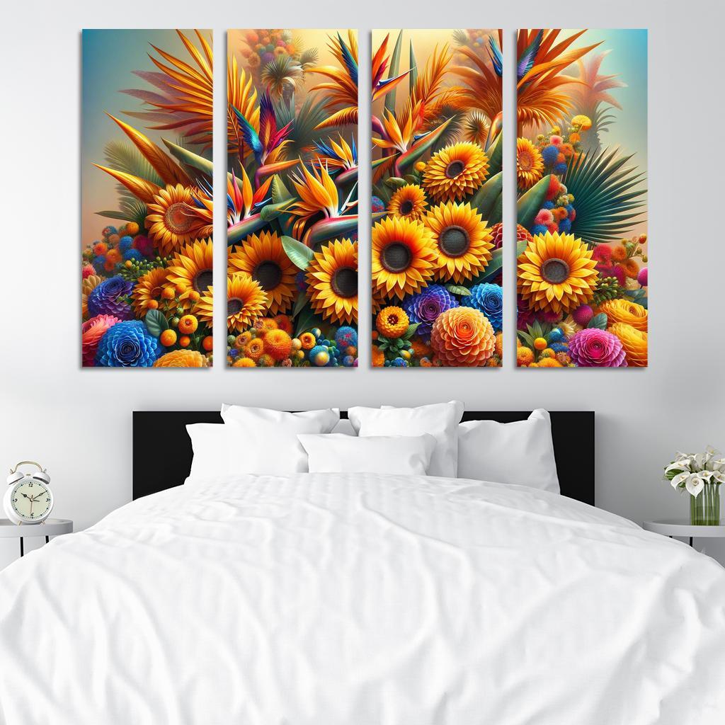 Festival of Colors A Celebration of Floral Diversity 4 Piece HD Modern Canvas Panels-Original Frame
