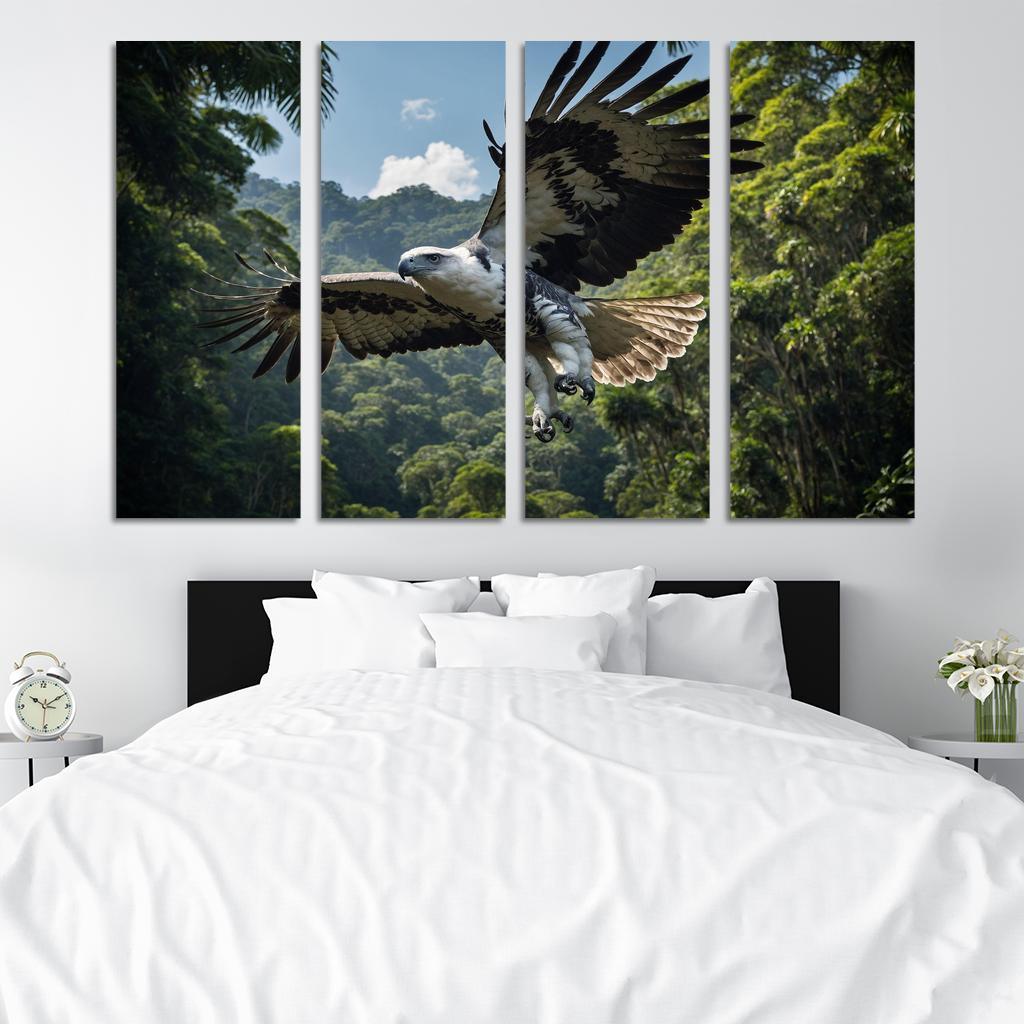 The Regal Harpy Eagle Soaring Over The Rainforest Framed Paintings