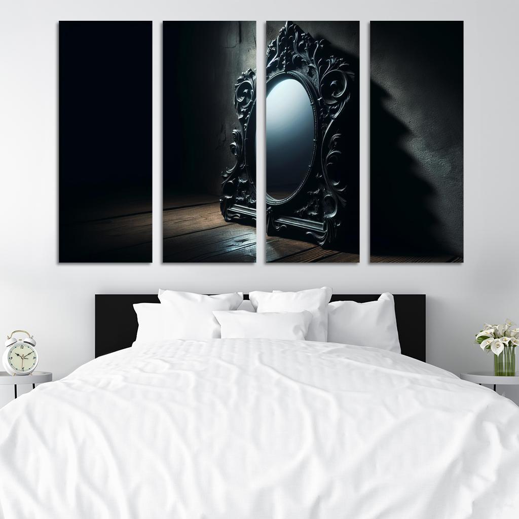 Haunting Reflections The Mirror of Secrets 4 Piece HD Modern Canvas Panels-Original Frame