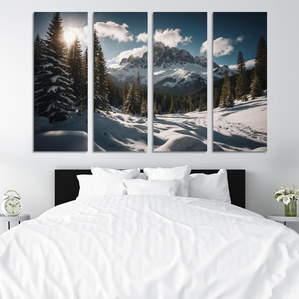 The Serene Peaks Of Snowy Mountain Range Multi-panel Paintings