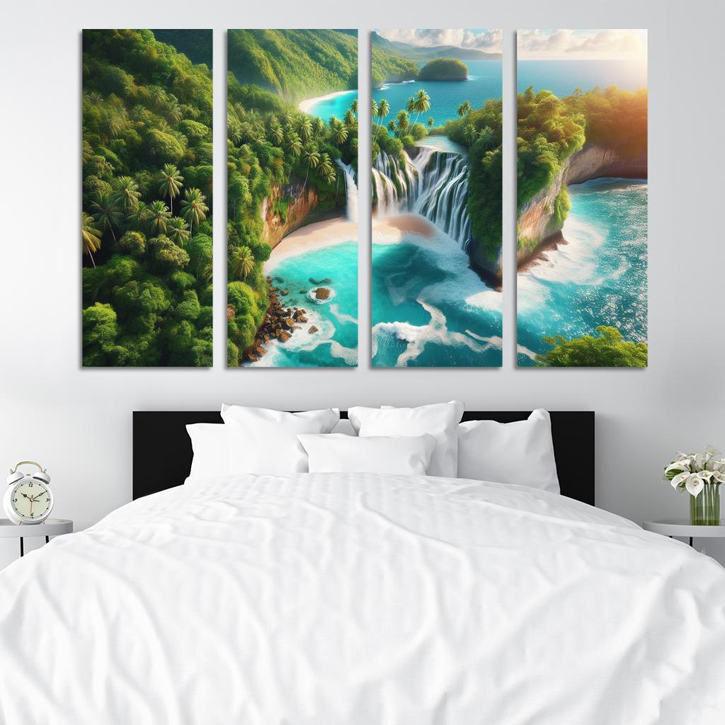 Cascading Waterfall Beach Custom Paintings Frame