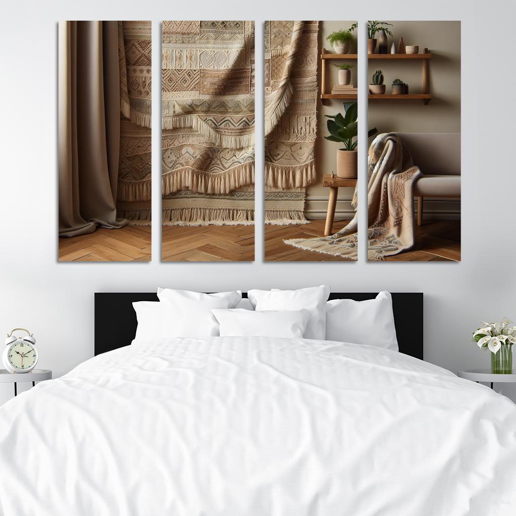 Textured Fabric Wall Hanging 4 Piece HD Modern Canvas Panels-Original Frame