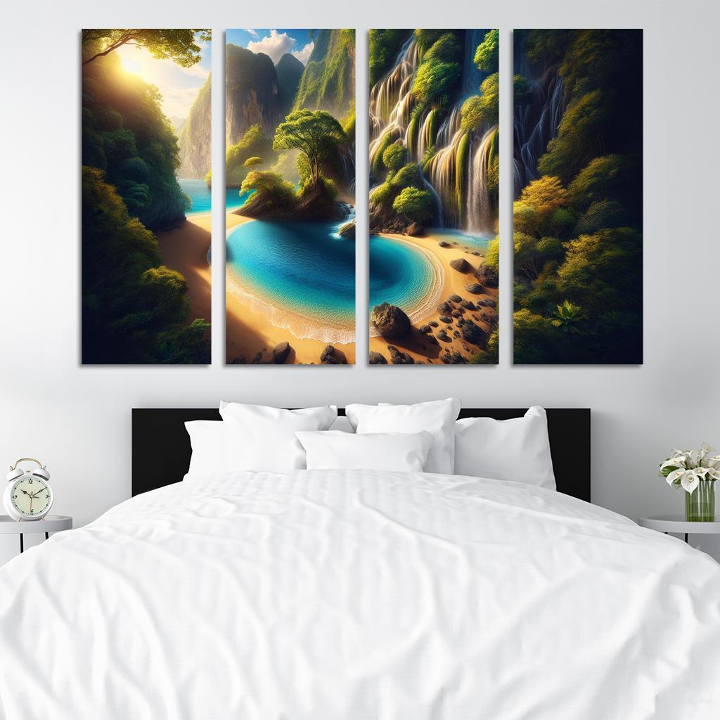 Crystal Lagoon Hidden Waterfall Escape Multi-panel Paintings