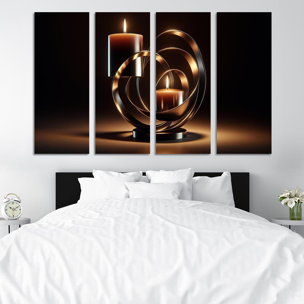 Sculptural Metal Candle Holders 4 Piece HD Modern Canvas Panels-Original Frame
