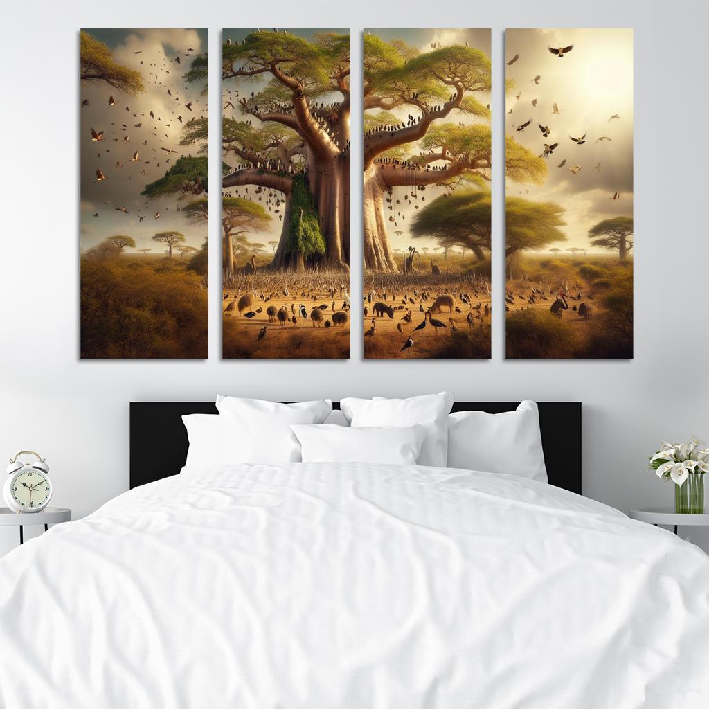 The Forgotten Giants The Baobab Tree and Its Ecosystem 4 Piece HD Modern Canvas Panels-Original Frame