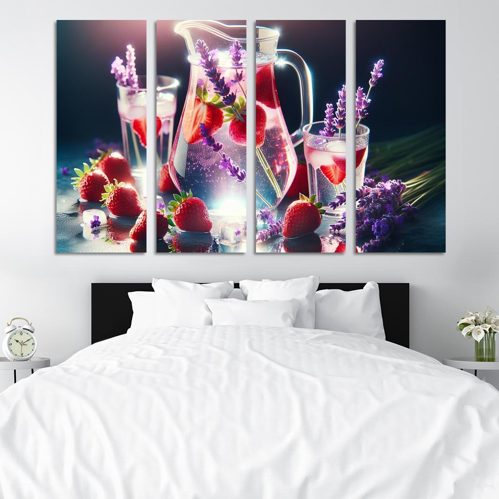 Strawberry Lavender Infused Water 4 Piece HD Modern Canvas Panels-Original Frame