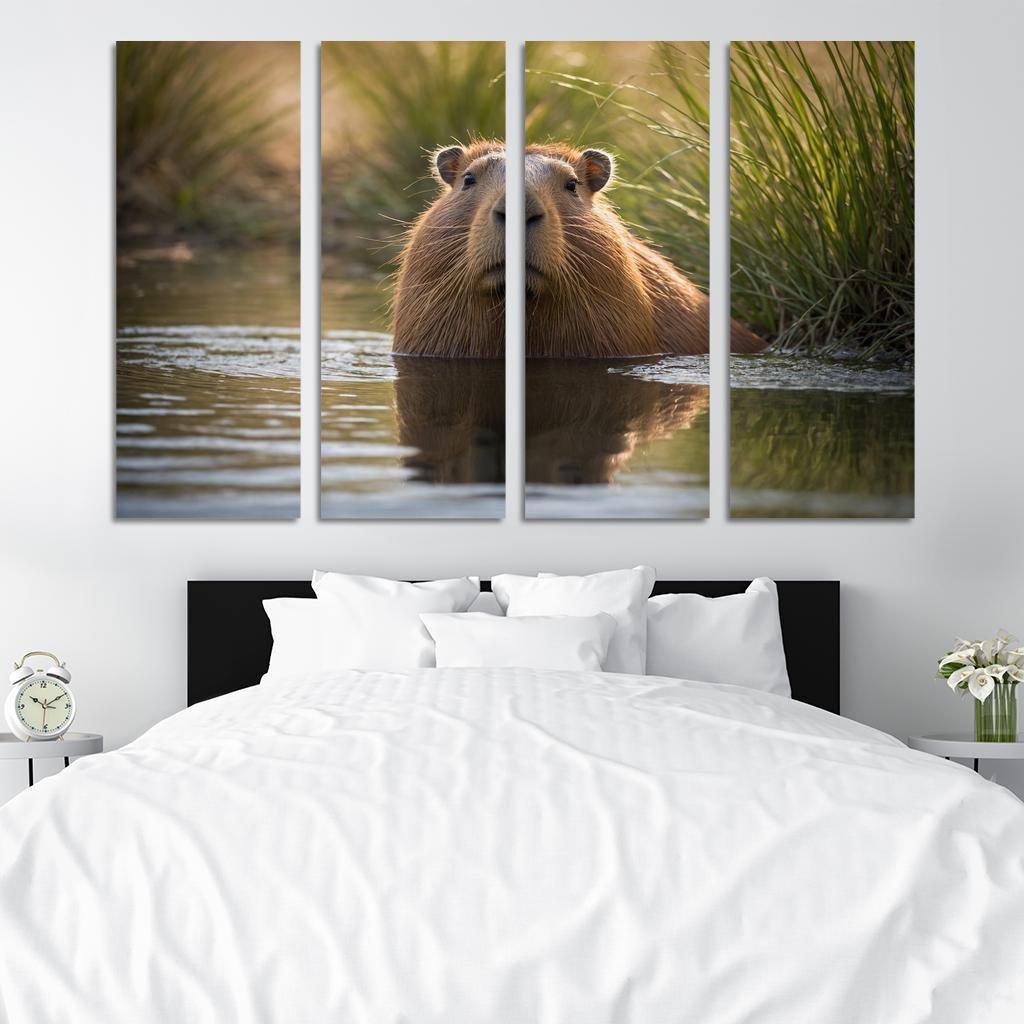 The Charming Capybara By A Waterhole Framed Paintings