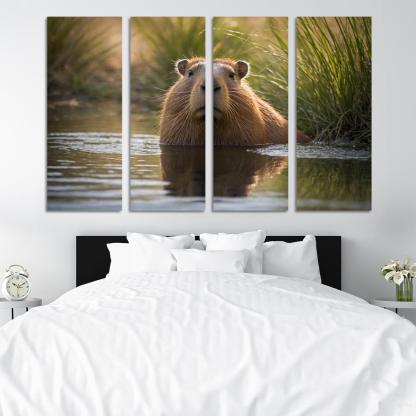 The Charming Capybara By A Waterhole Framed Paintings