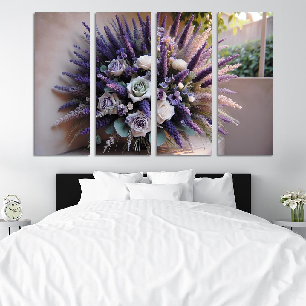 Lavender Dreams A Calming Floral Design 4 Piece HD Modern Canvas Panels-Original Frame