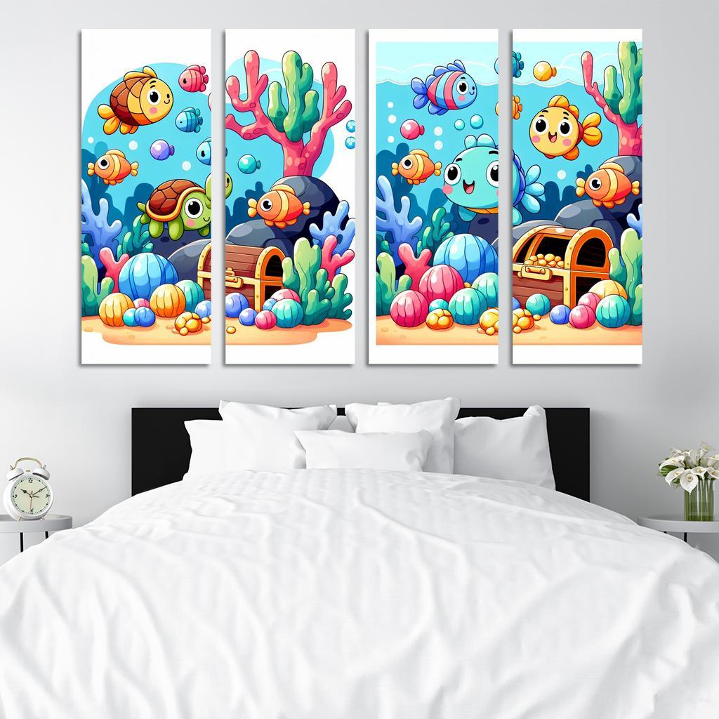 Underwater Treasure Hunt 4 Piece HD Modern Canvas Panels-Original Frame