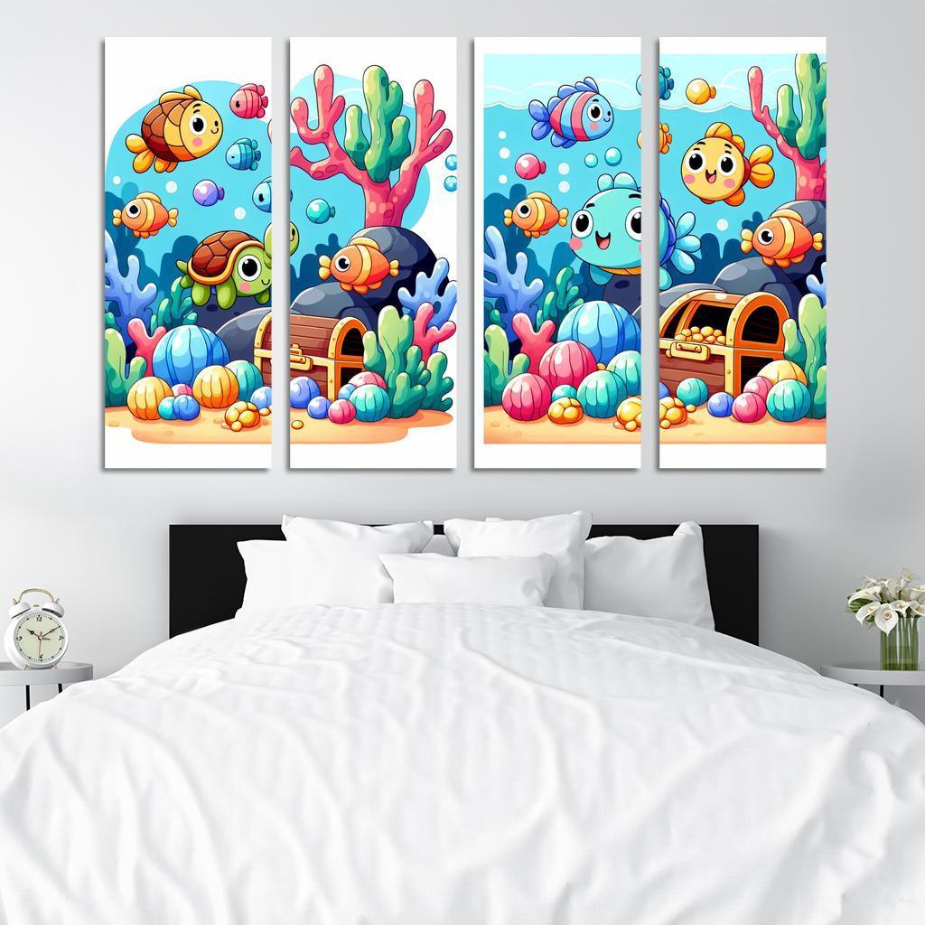 Underwater Treasure Hunt 4 Piece HD Modern Canvas Panels-Original Frame