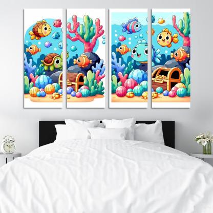 Underwater Treasure Hunt 4 Piece HD Modern Canvas Panels-Original Frame