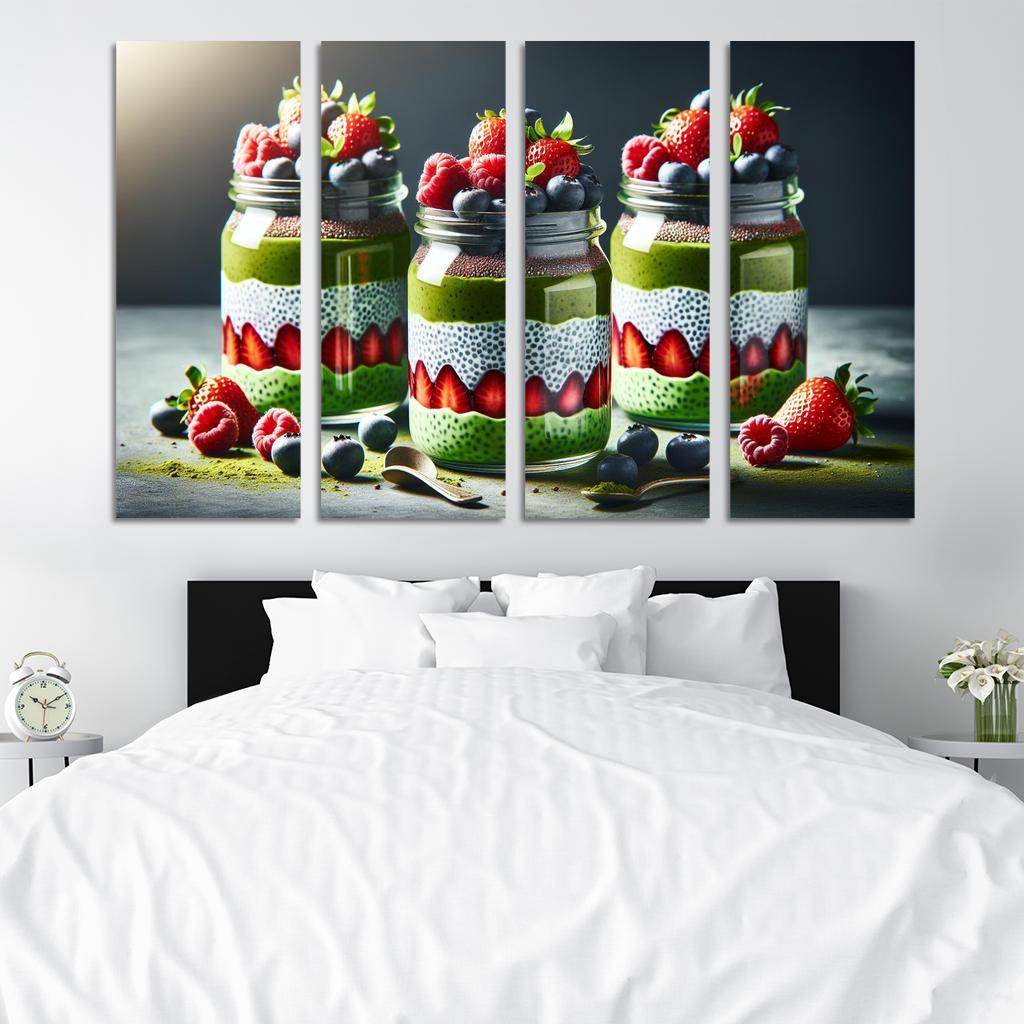 Matcha Chia Seed Pudding 4 Piece HD Modern Canvas Panels-Original Frame