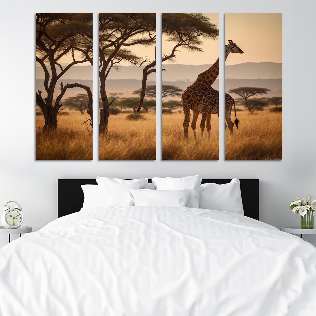 The Majestic Giraffe Grazing On Acacia Trees Framed Paintings