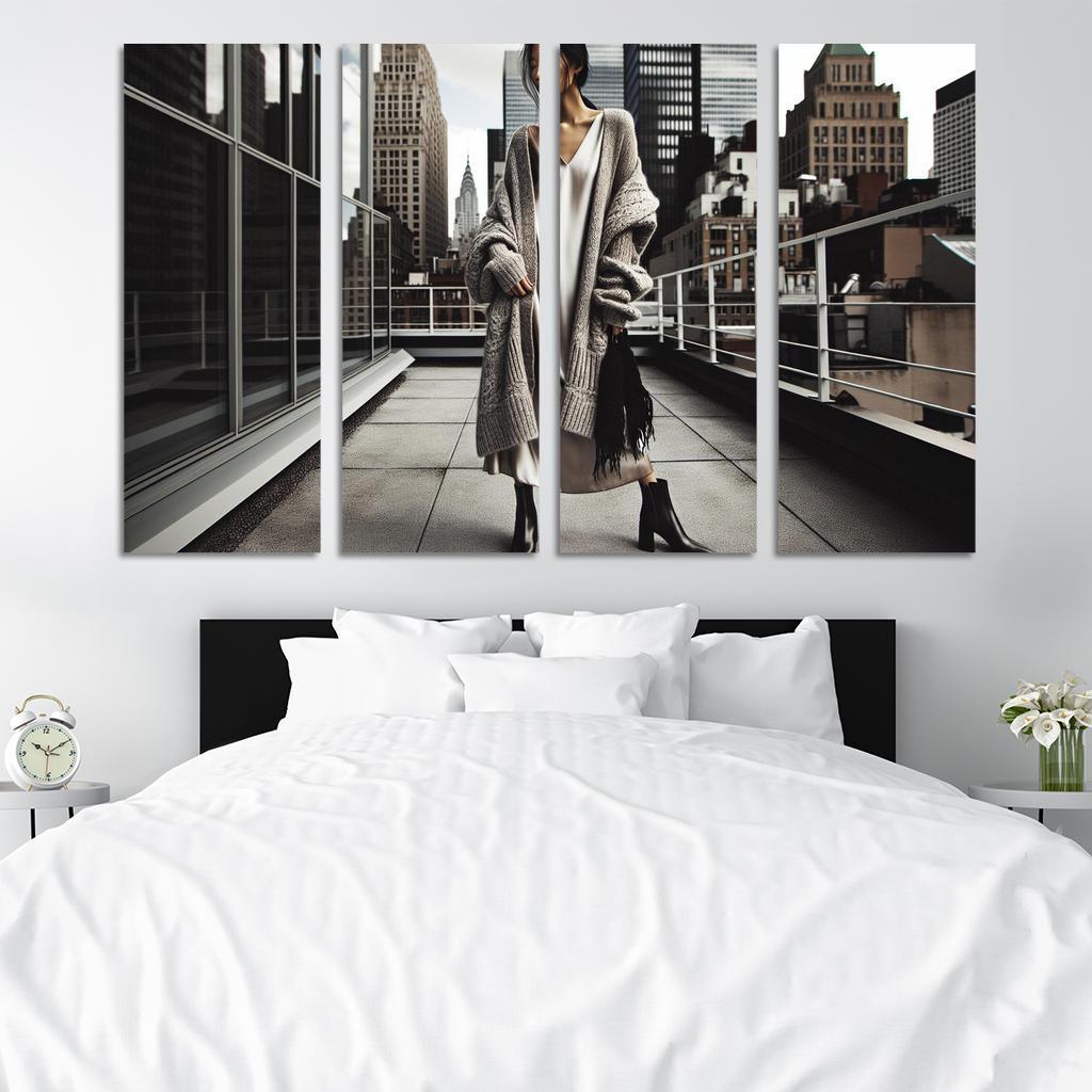 Layered Textures Combining Fabrics 4 Piece HD Modern Canvas Panels-Original Frame