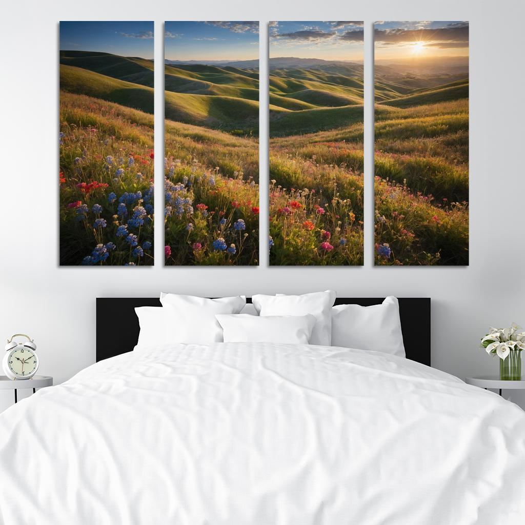 The Colorful Embrace Of Flowering Hillsides Multi-panel Paintings