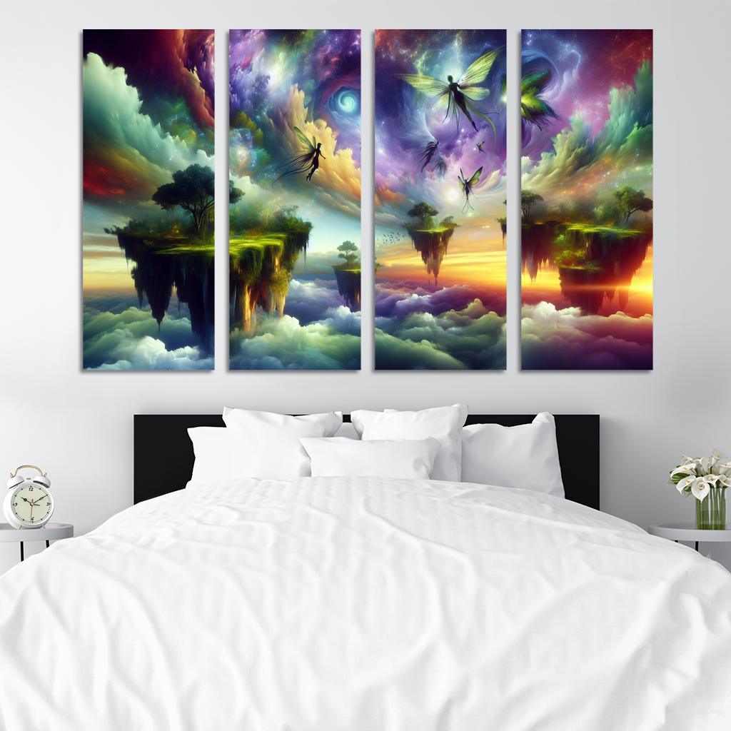 The Aetherium Realm A Dimension of Endless Skies 4 Piece HD Modern Canvas Panels-Original Frame