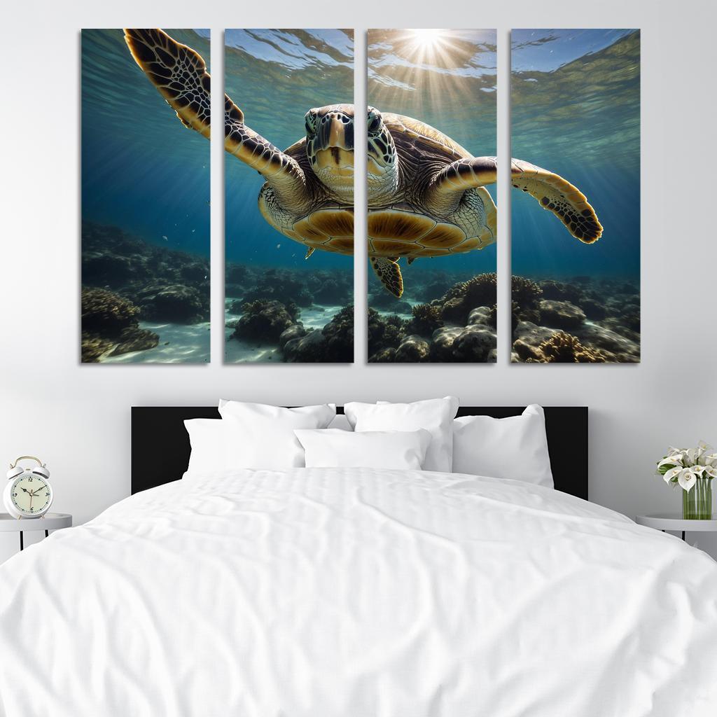 The Stunning Green Sea Turtle In Tropical Waters Canvas Paintings Frame